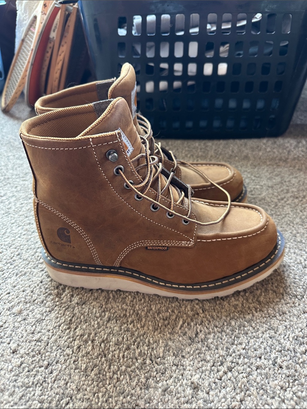 Carhartt Tan Brown Moc Toe Work Boots - Lace-Up Leather - Picture 2 of 6
